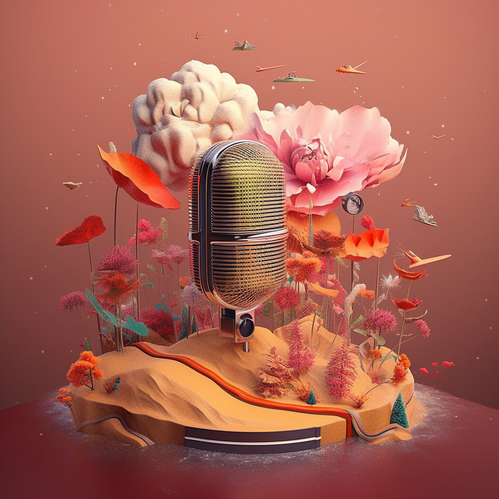 microphone, landscape, microphone in floral landscape