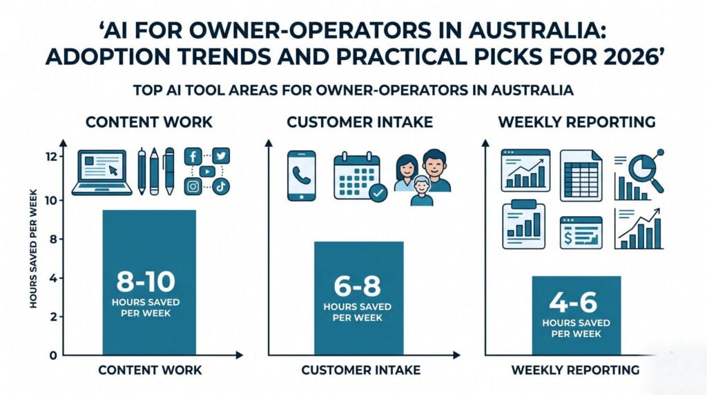 Infographic comparing AI adoption rates for owner-operators in Australia versus US and UK in 2026
