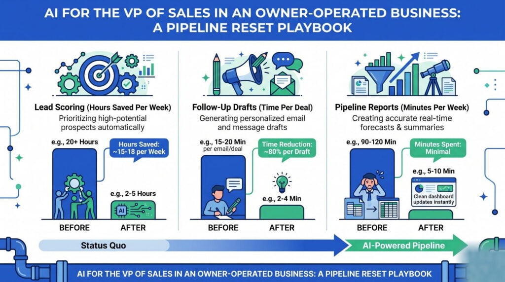 Infographic showing how AI cuts deal cycle time and improves lead scoring for owner-operated sales teams