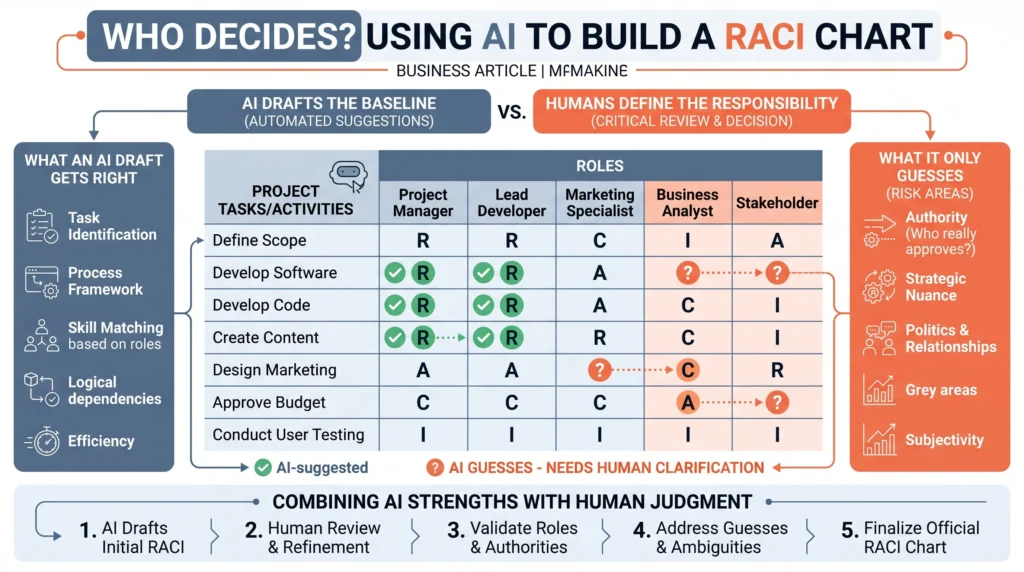 What an AI draft gets right and what it only guesses, grid layout and task coverage set against who really holds the decision